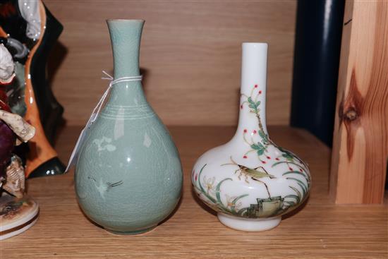 A Korean vase and a Chinese vase decorated with crickets tallest 17cm